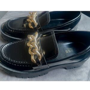 Guess Black Loafers with Gold Chain Detail - WOMENS US 8.5